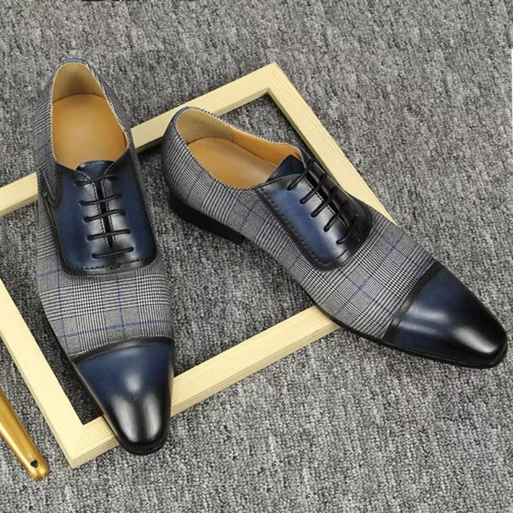 Chaussures Formelles Pour Hommes Cuir Luxe Richelieu Mariage Élégantes - Bleu