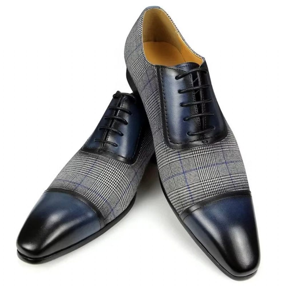 Chaussures Formelles Pour Hommes Cuir Luxe Richelieu Mariage Élégantes - Bleu