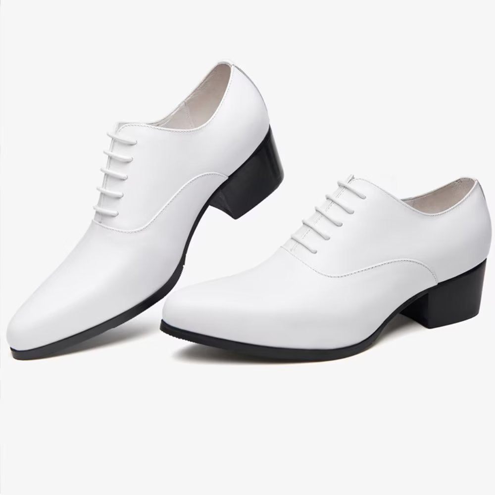 Chaussures Formelles Pour Hommes Cuir Raffiné À Bout Pointu Habillées Oxford Chics - Blanc