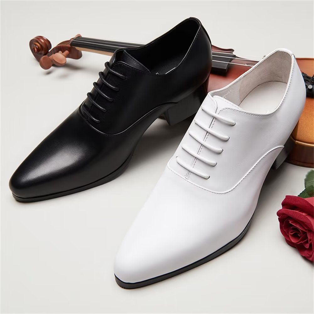 Chaussures Formelles Pour Hommes Cuir Raffiné À Bout Pointu Habillées Oxford Chics - Blanc