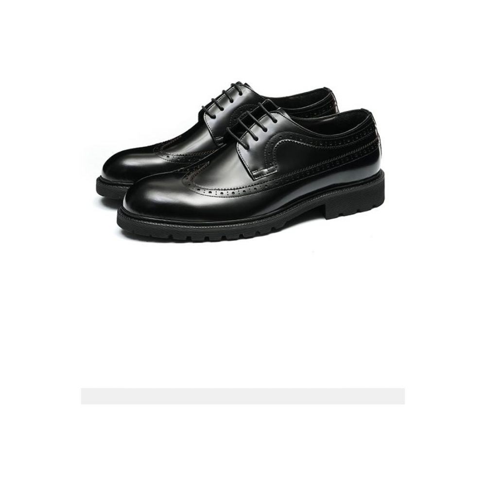 Chaussures Formelles Pour Hommes Cuir Vache Habillées Oxford Brillantes - Noir