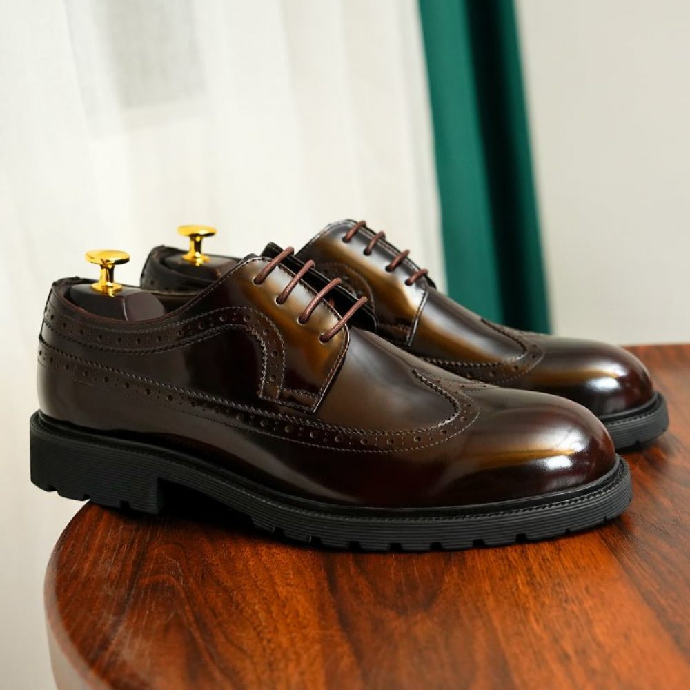 Chaussures Formelles Pour Hommes Cuir Vache Habillées Oxford Brillantes - Café