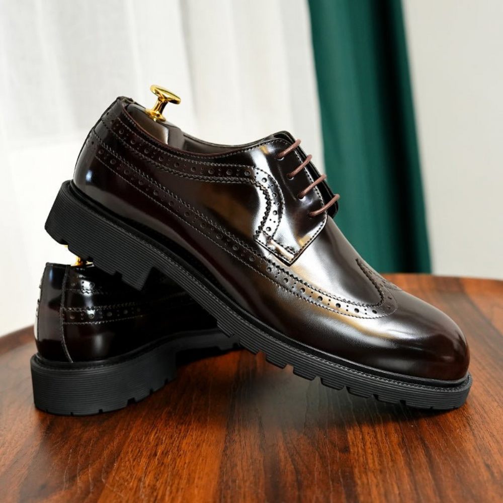 Chaussures Formelles Pour Hommes Cuir Vache Habillées Oxford Brillantes - Café