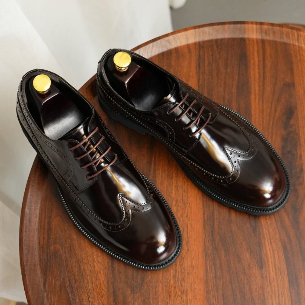 Chaussures Formelles Pour Hommes Cuir Vache Habillées Oxford Brillantes - Café