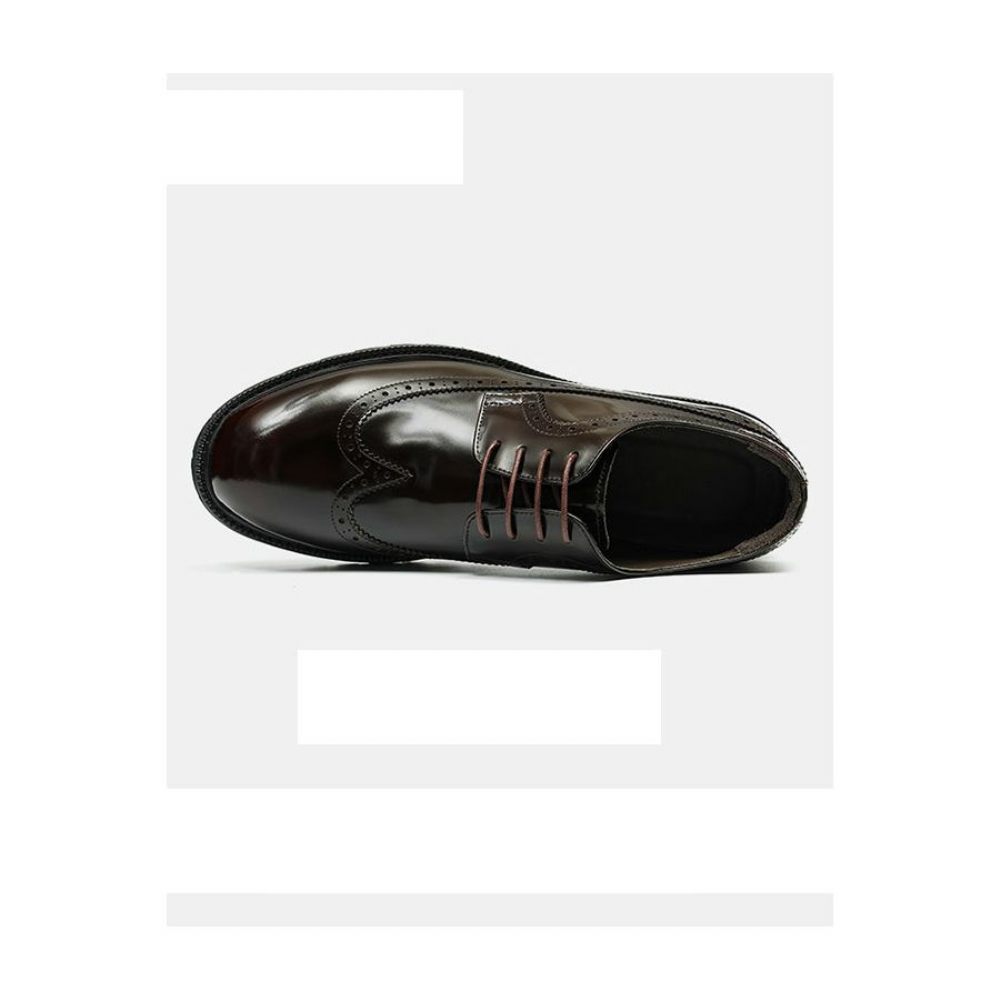 Chaussures Formelles Pour Hommes Cuir Vache Habillées Oxford Brillantes - Café