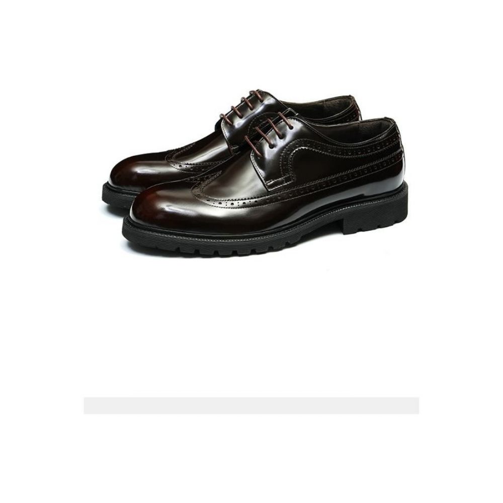 Chaussures Formelles Pour Hommes Cuir Vache Habillées Oxford Brillantes - Café