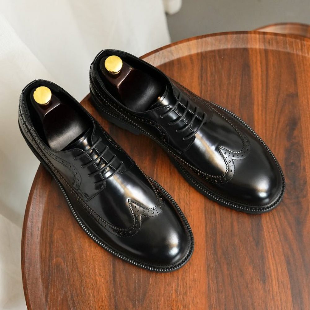 Chaussures Formelles Pour Hommes Cuir Vache Habillées Oxford Brillantes - Noir