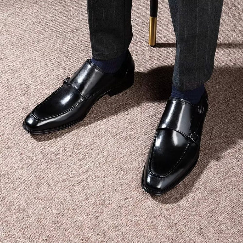 Chaussures Formelles Pour Hommes Cuir Vache Raffiné À Enfiler Avec Sangles Moine - Noir