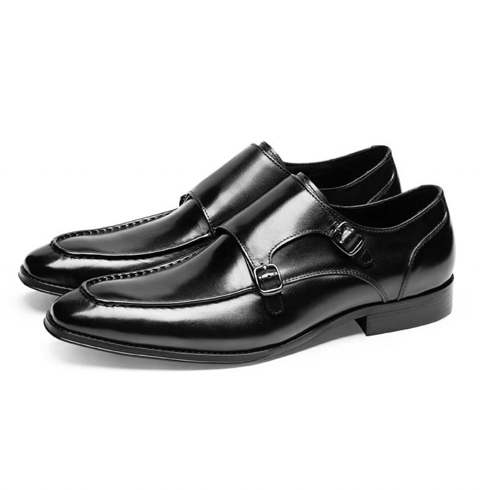 Chaussures Formelles Pour Hommes Cuir Vache Raffiné À Enfiler Avec Sangles Moine - Noir