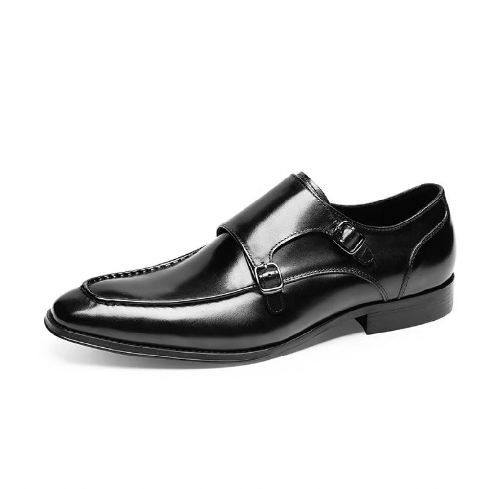 Chaussures Formelles Pour Hommes Cuir Vache Raffiné À Enfiler Avec Sangles Moine - Noir