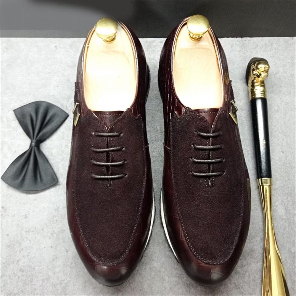 Chaussures Formelles Pour Hommes Cuir Véritable À Bout Rond Oxfords D'automne - Café