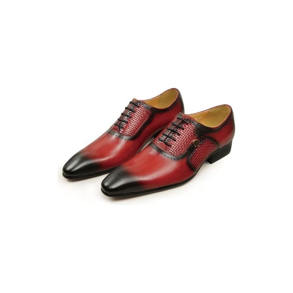 Chaussures Formelles Pour Hommes Cuir Véritable Brogues Mariage Élégantes - Rouge