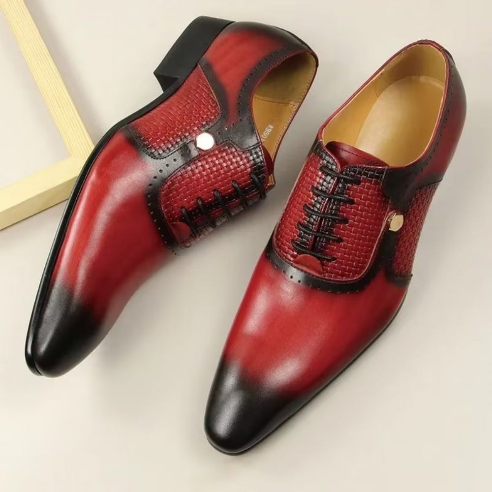 Chaussures Formelles Pour Hommes Cuir Véritable Brogues Mariage Élégantes - Rouge