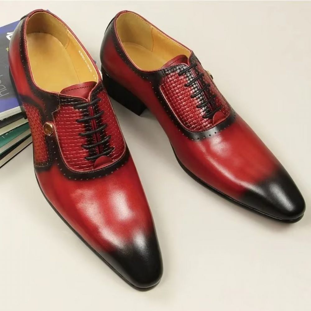 Chaussures Formelles Pour Hommes Cuir Véritable Brogues Mariage Élégantes - Rouge