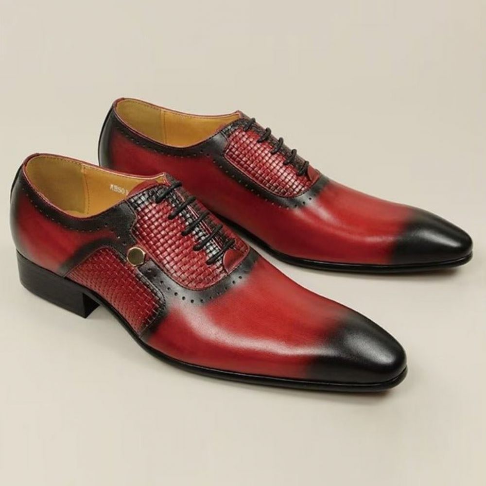 Chaussures Formelles Pour Hommes Cuir Véritable Brogues Mariage Élégantes - Rouge