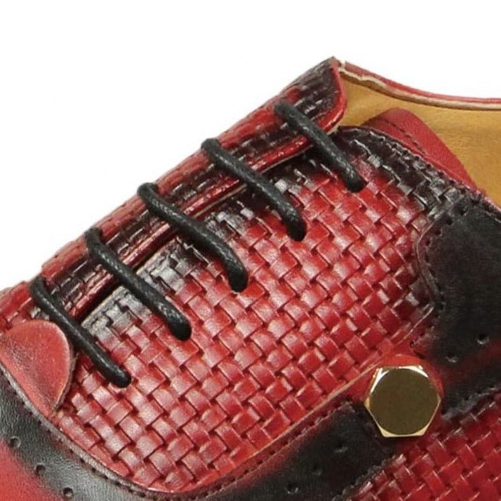 Chaussures Formelles Pour Hommes Cuir Véritable Brogues Mariage Élégantes - Rouge