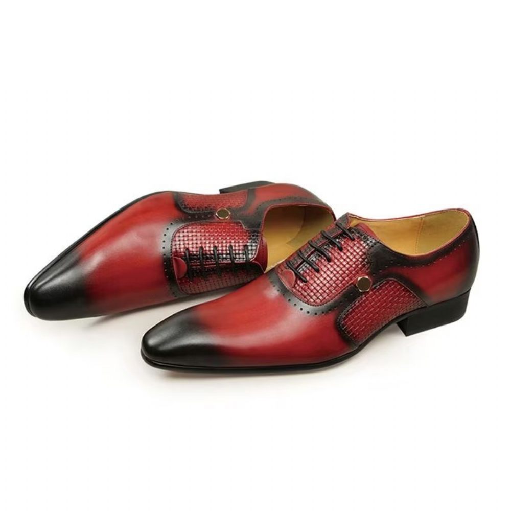 Chaussures Formelles Pour Hommes Cuir Véritable Brogues Mariage Élégantes - Rouge