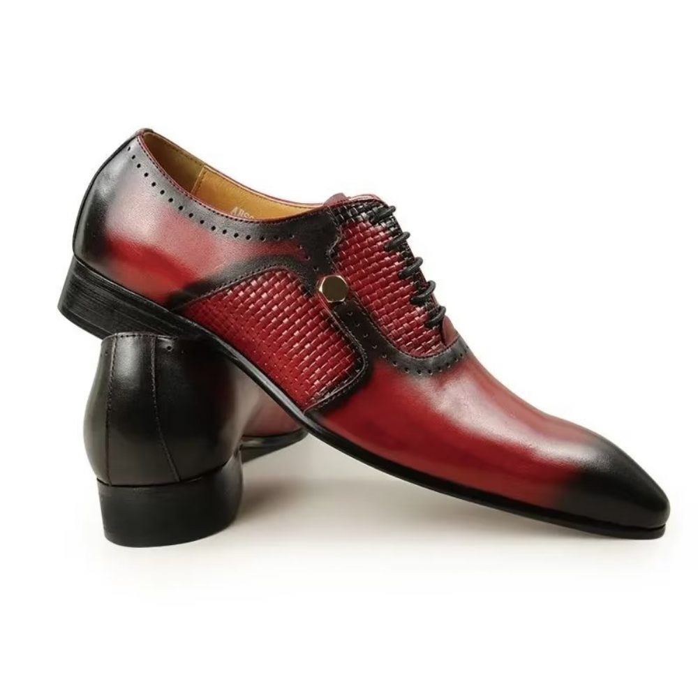 Chaussures Formelles Pour Hommes Cuir Véritable Brogues Mariage Élégantes - Rouge