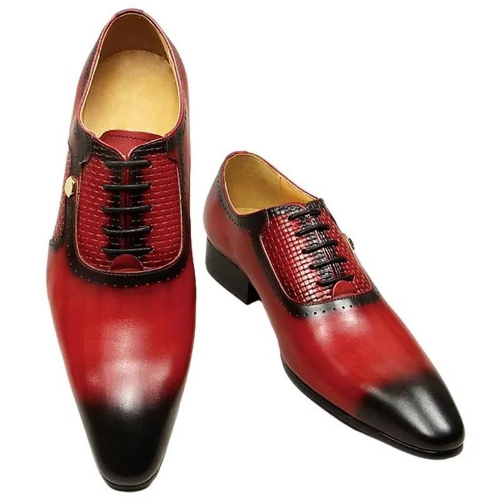 Chaussures Formelles Pour Hommes Cuir Véritable Brogues Mariage Élégantes - Rouge