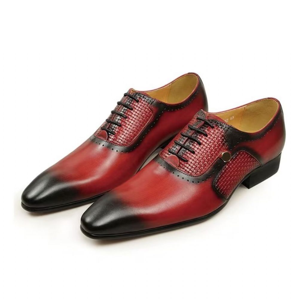 Chaussures Formelles Pour Hommes Cuir Véritable Brogues Mariage Élégantes - Rouge