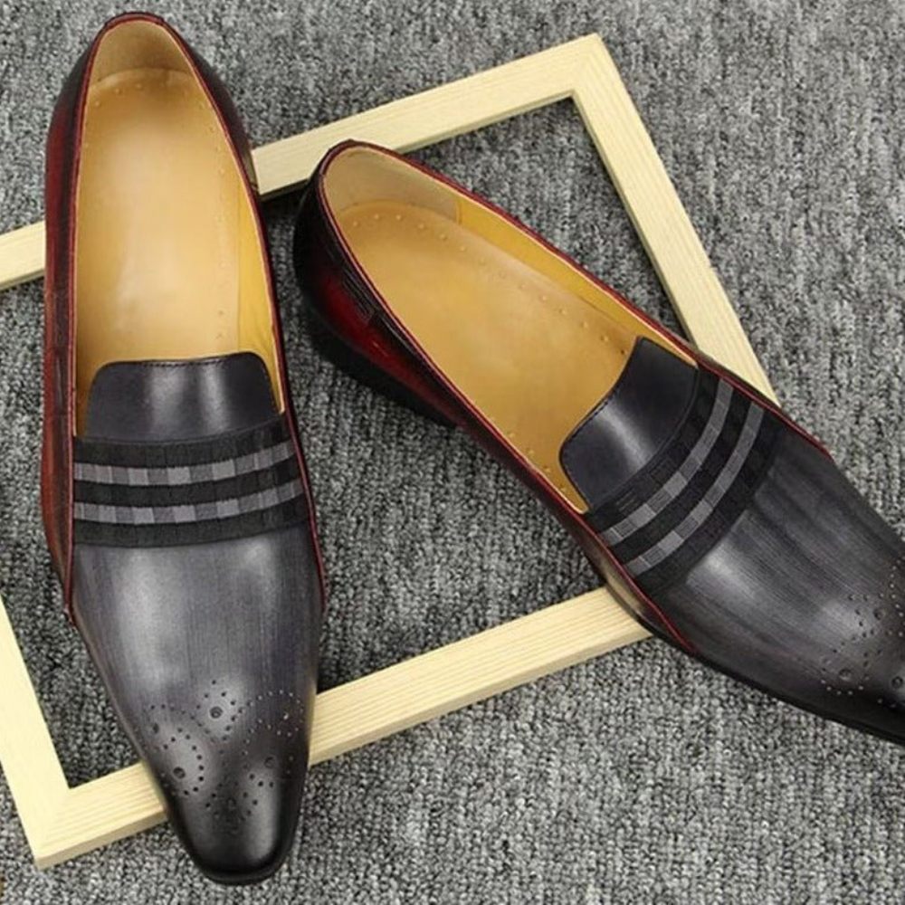 Chaussures Formelles Pour Hommes Cuir Véritable Élégant Peau Vache Gentleman Mocassins - Gris