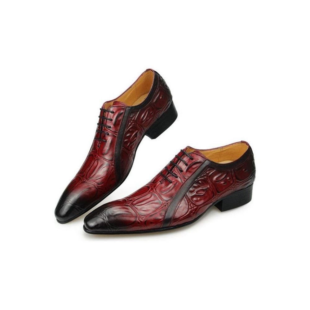 Chaussures Formelles Pour Hommes Cuir Véritable Habillées Oxford À Bout Pointu - Rouge