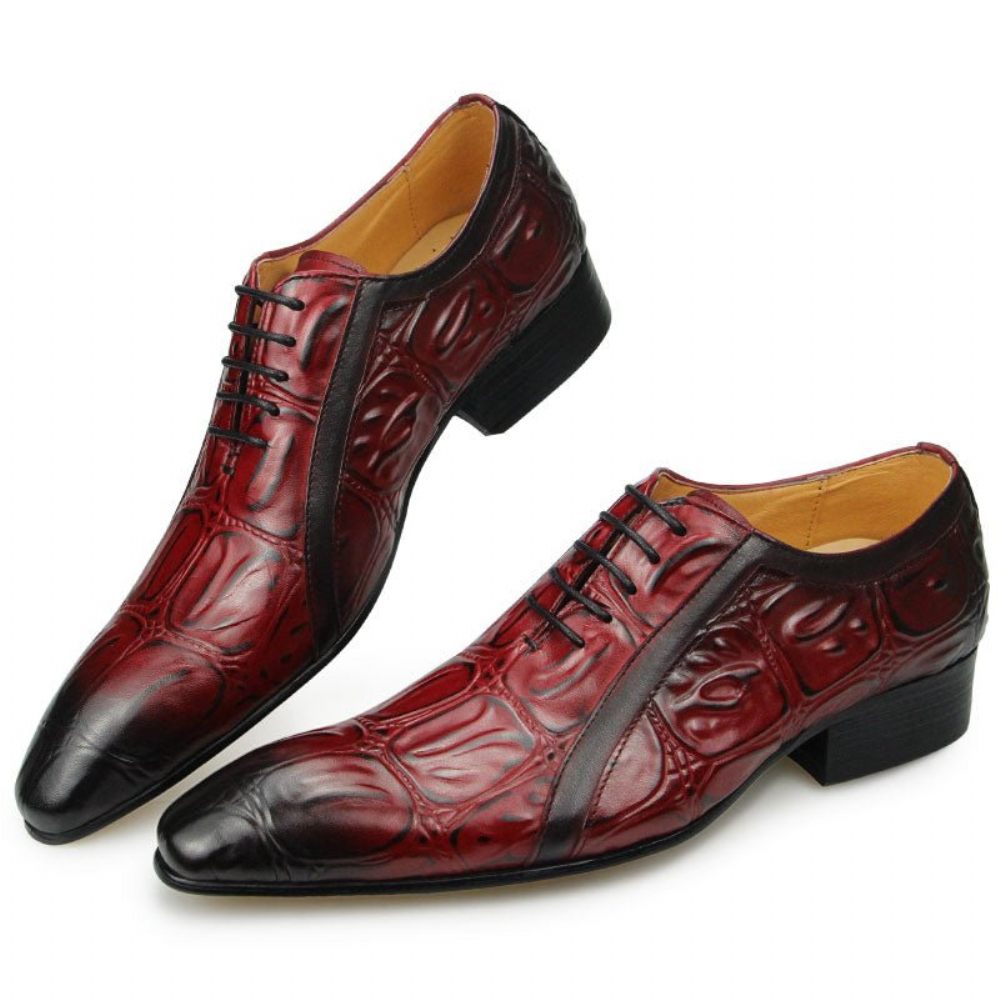 Chaussures Formelles Pour Hommes Cuir Véritable Habillées Oxford À Bout Pointu - Rouge