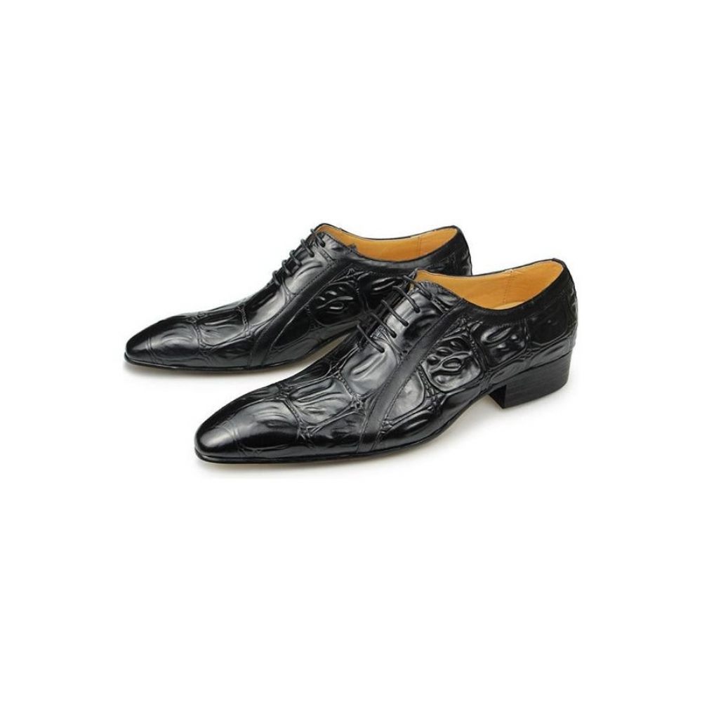 Chaussures Formelles Pour Hommes Cuir Véritable Habillées Oxford À Bout Pointu - Noir