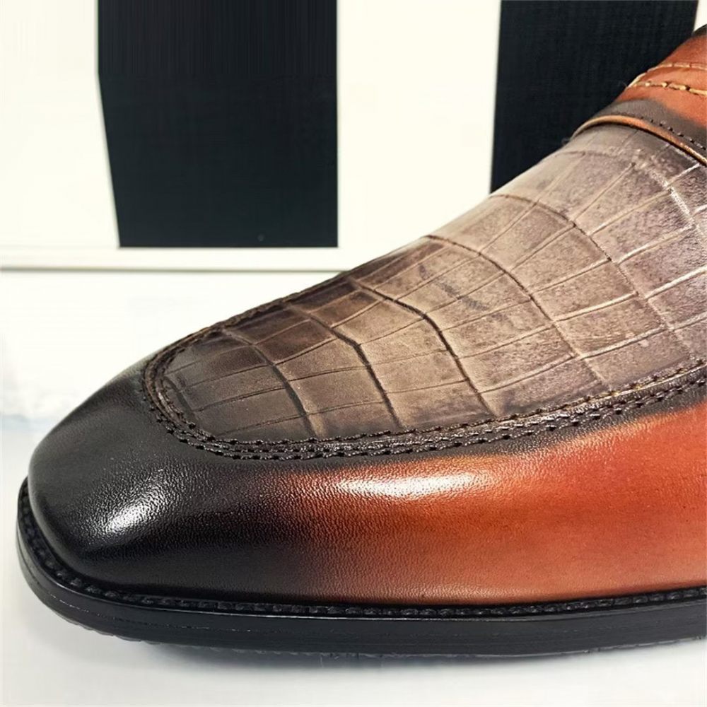 Chaussures Formelles Pour Hommes Cuir Véritable Habillées Sophistiquées À Bout Carré - Brun