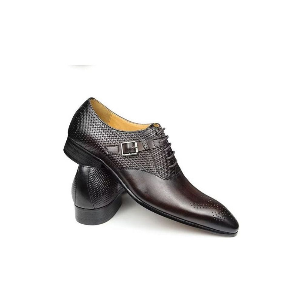 Chaussures Formelles Pour Hommes Cuir Véritable Richelieu Mariage Chic - Café