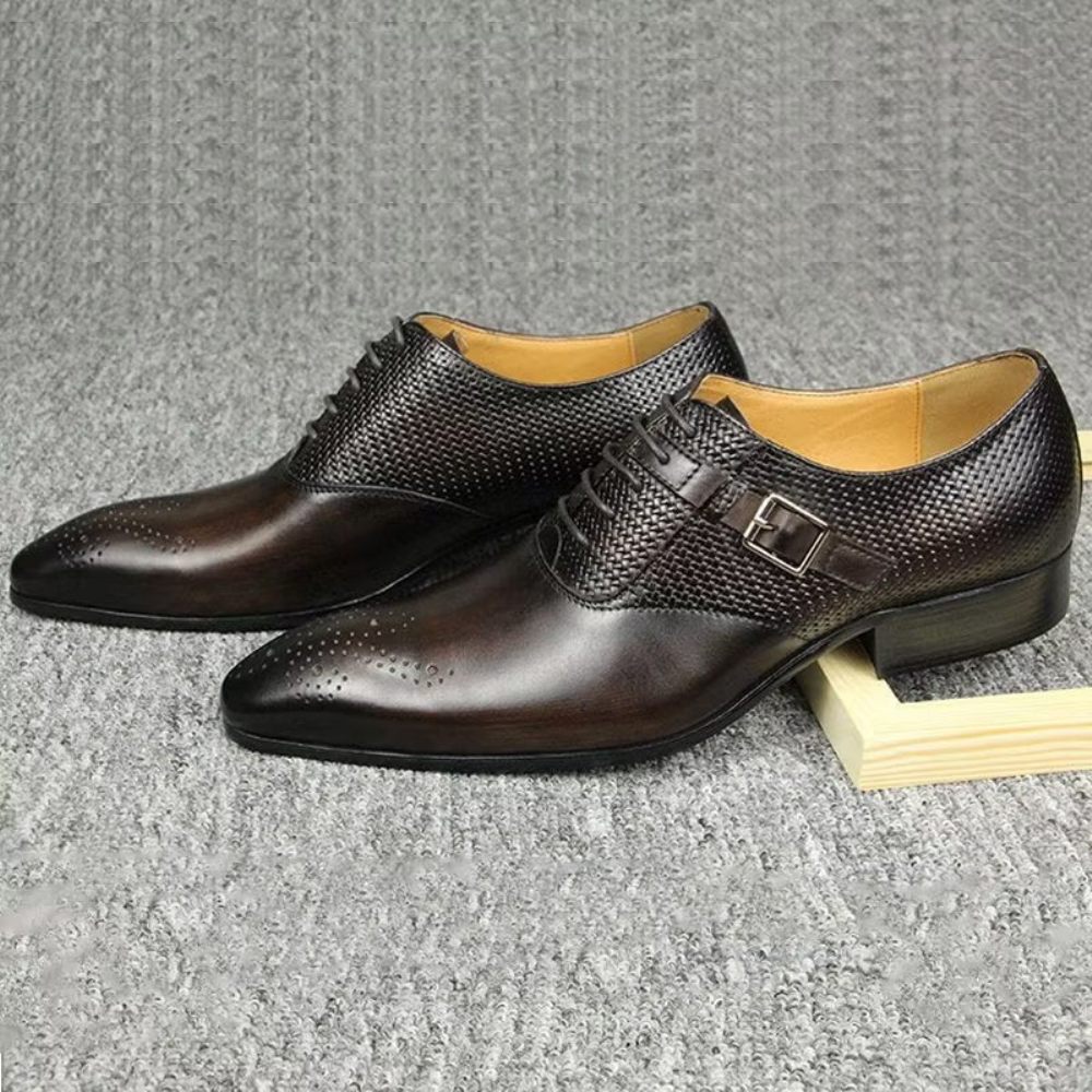 Chaussures Formelles Pour Hommes Cuir Véritable Richelieu Mariage Chic - Café