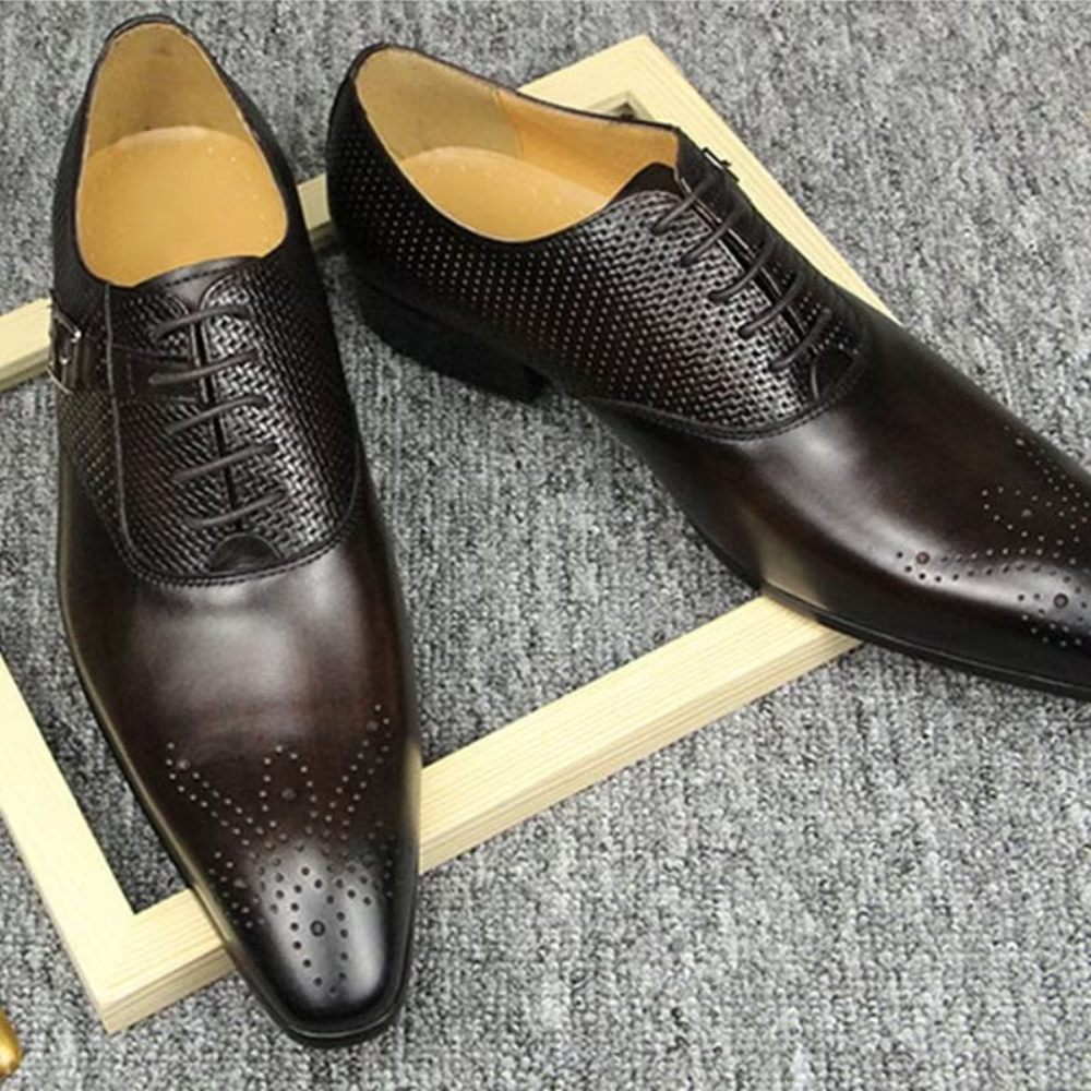 Chaussures Formelles Pour Hommes Cuir Véritable Richelieu Mariage Chic - Café