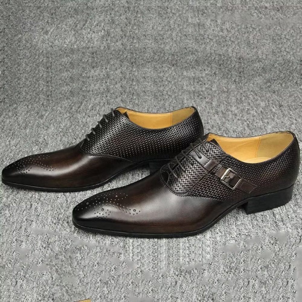 Chaussures Formelles Pour Hommes Cuir Véritable Richelieu Mariage Chic - Café