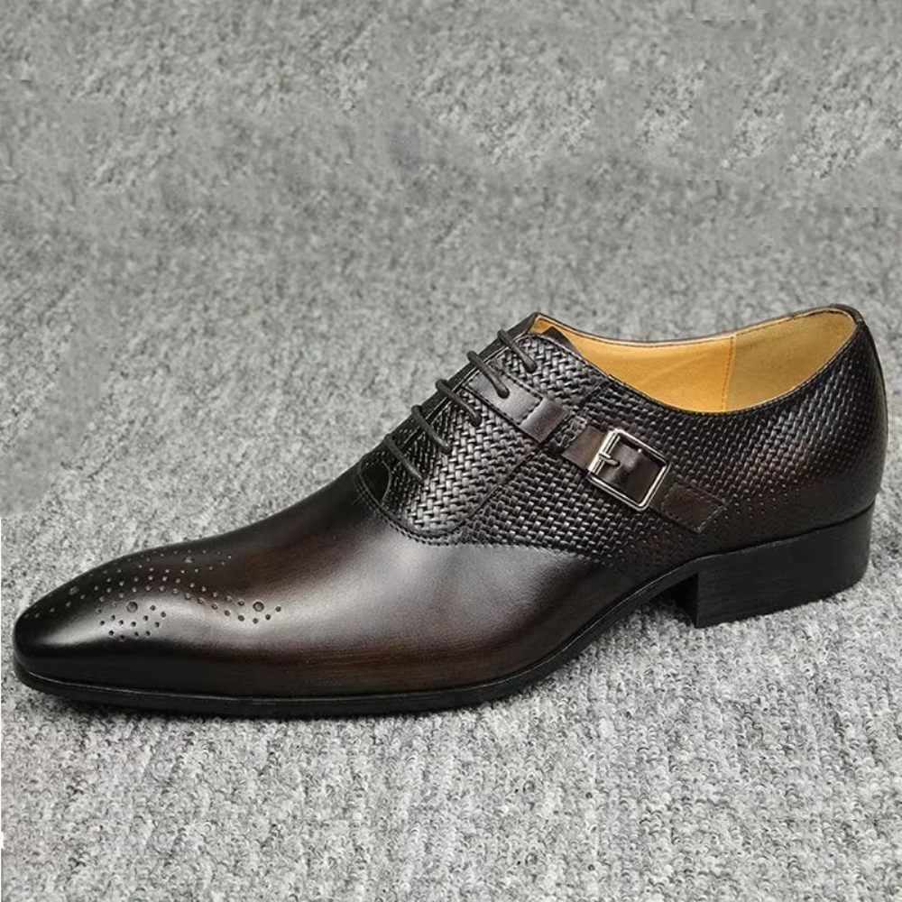 Chaussures Formelles Pour Hommes Cuir Véritable Richelieu Mariage Chic - Café