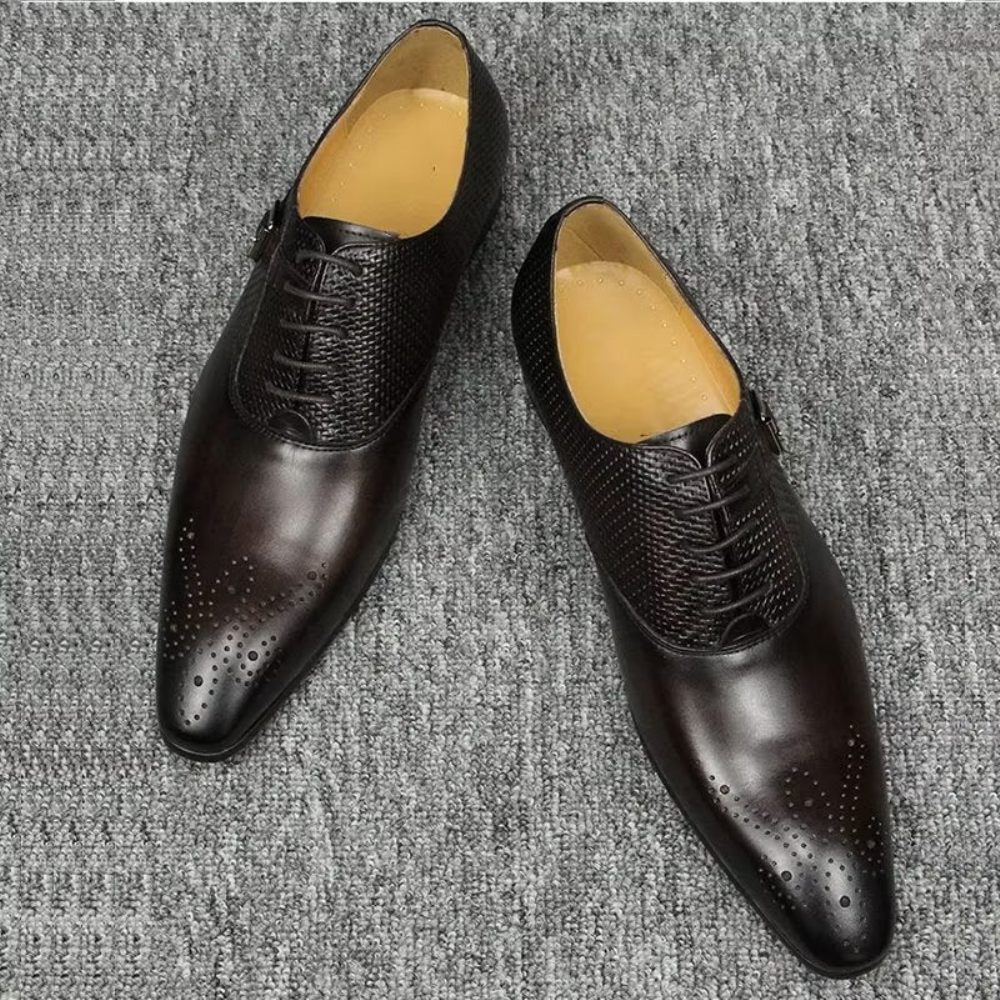 Chaussures Formelles Pour Hommes Cuir Véritable Richelieu Mariage Chic - Café