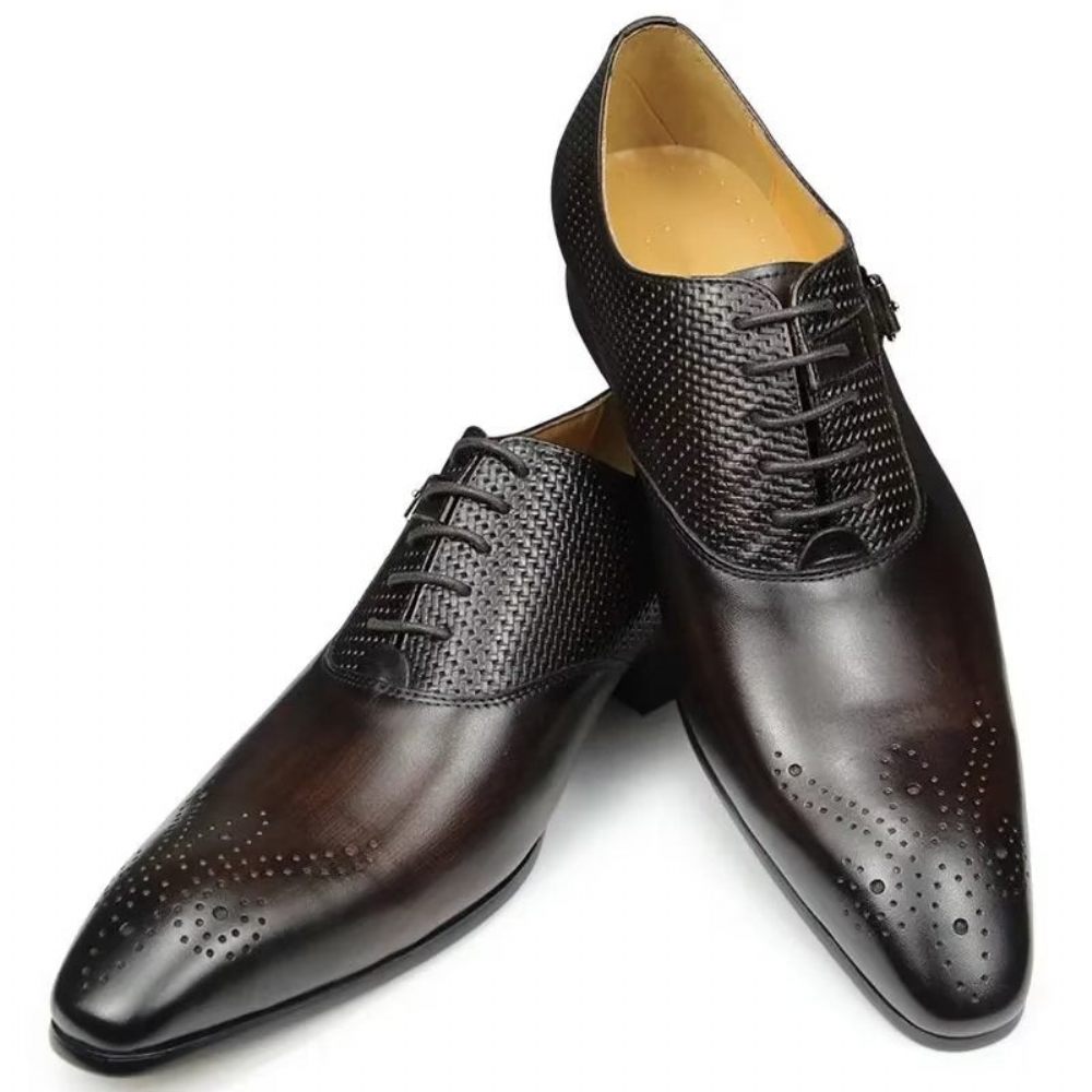 Chaussures Formelles Pour Hommes Cuir Véritable Richelieu Mariage Chic - Café