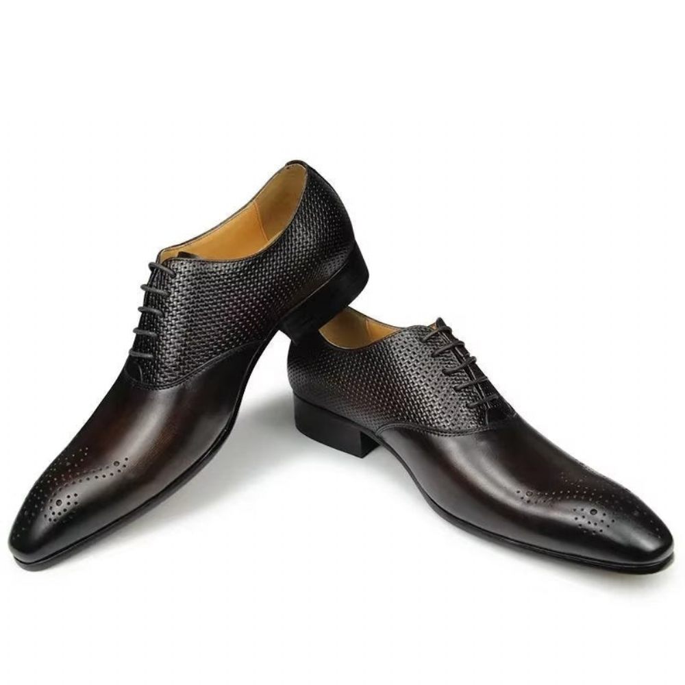 Chaussures Formelles Pour Hommes Cuir Véritable Richelieu Mariage Chic - Café