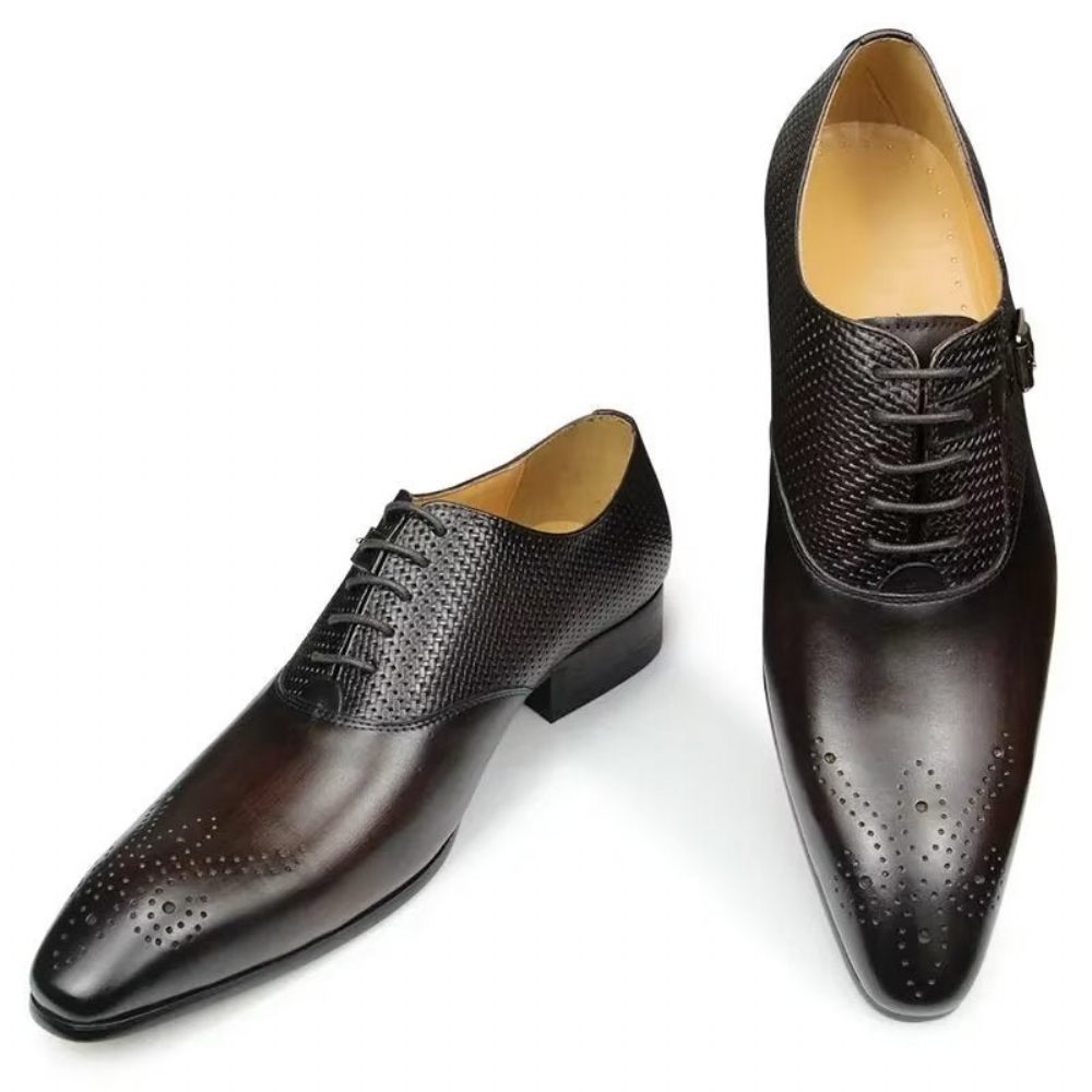 Chaussures Formelles Pour Hommes Cuir Véritable Richelieu Mariage Chic - Café