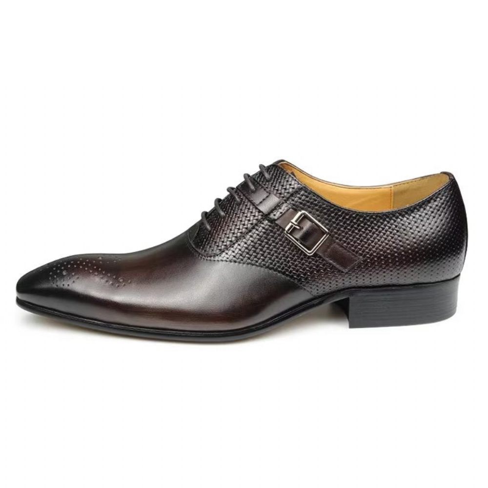 Chaussures Formelles Pour Hommes Cuir Véritable Richelieu Mariage Chic - Café