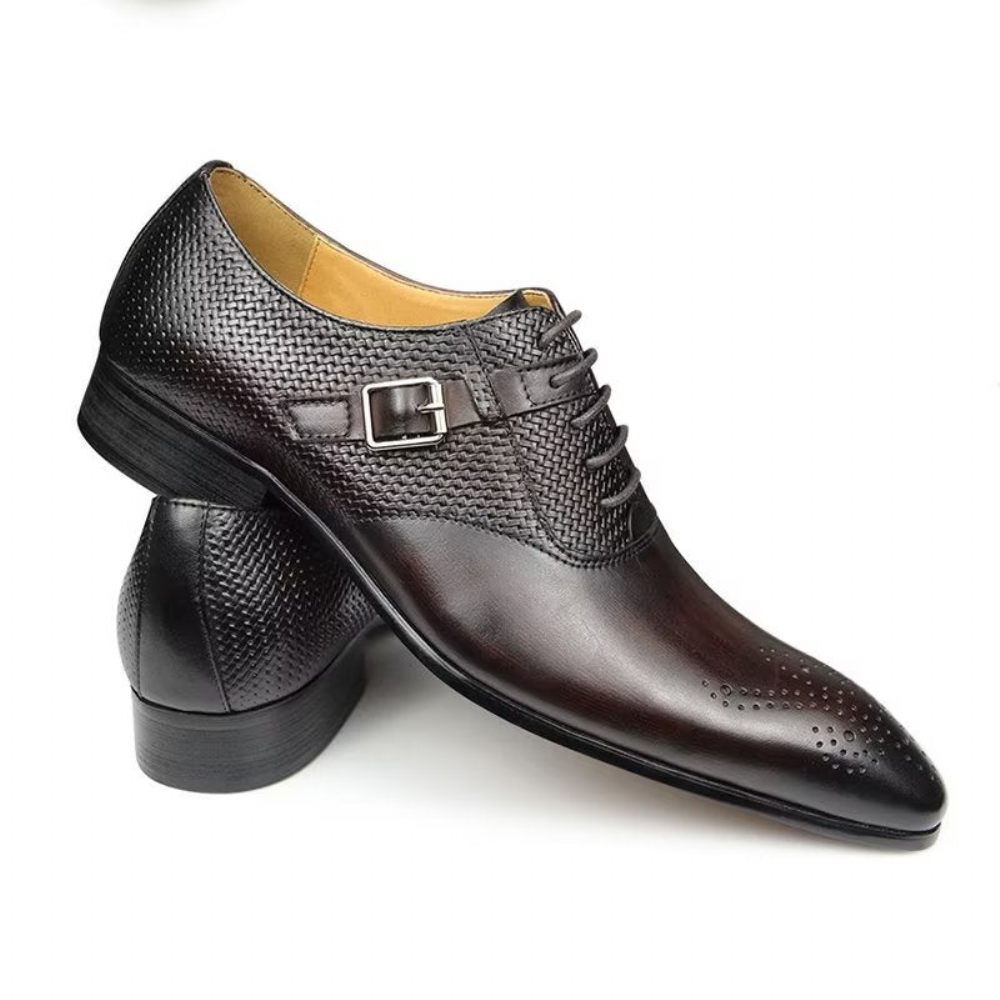 Chaussures Formelles Pour Hommes Cuir Véritable Richelieu Mariage Chic - Café