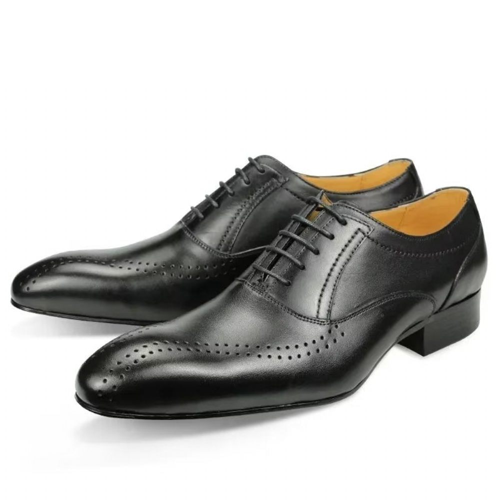 Chaussures Formelles Pour Hommes Cuir Véritable Richelieu Mariage Chic - Noir