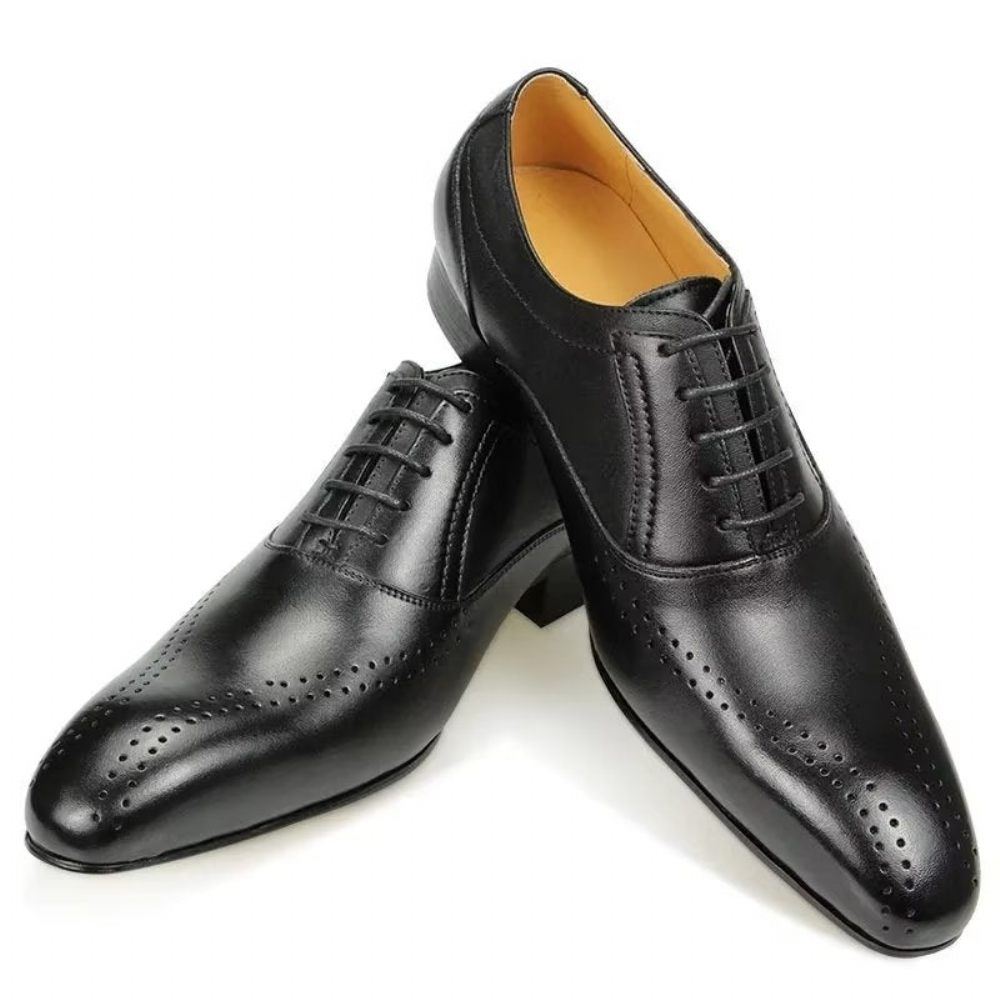 Chaussures Formelles Pour Hommes Cuir Véritable Richelieu Mariage Chic - Noir