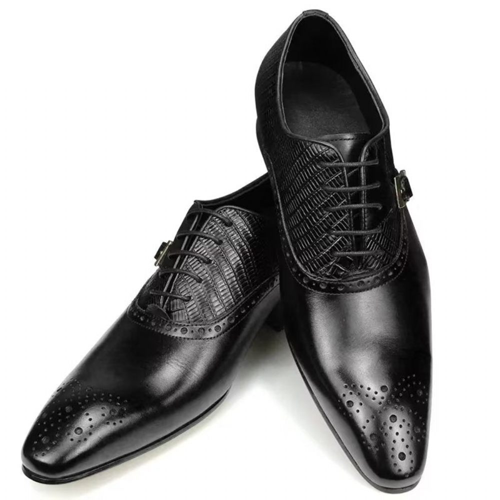 Chaussures Formelles Pour Hommes Cuir Véritable Richelieu Mariage Élégantes - Noir