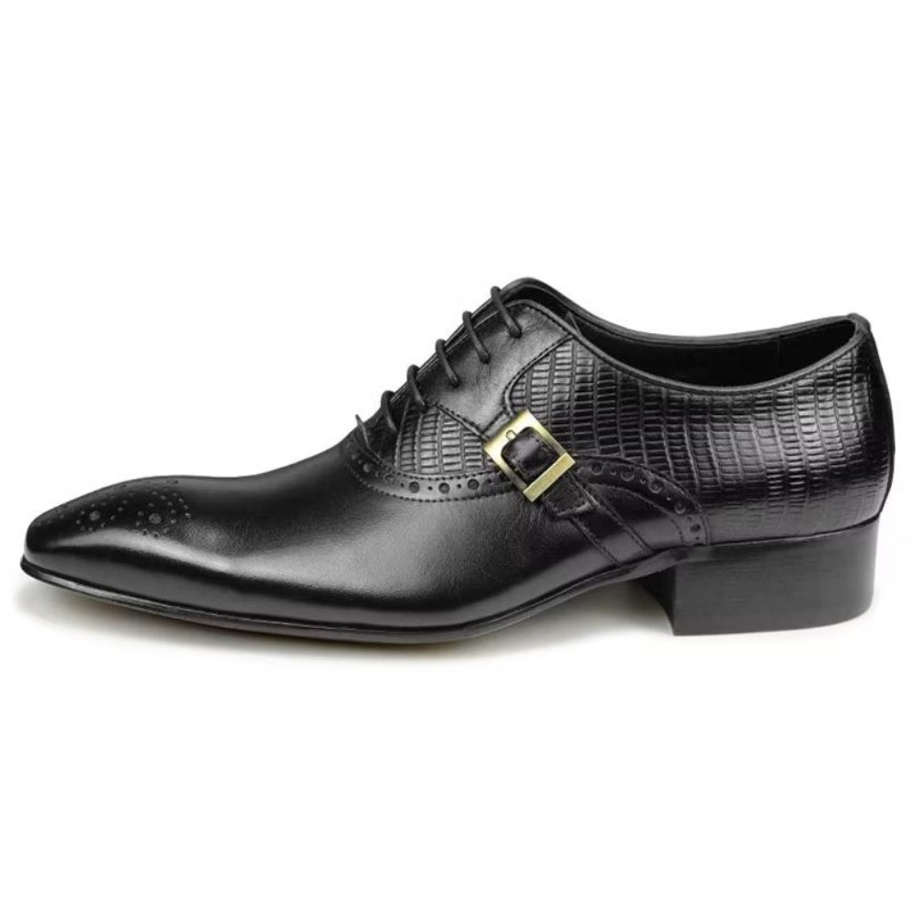 Chaussures Formelles Pour Hommes Cuir Véritable Richelieu Mariage Élégantes - Noir