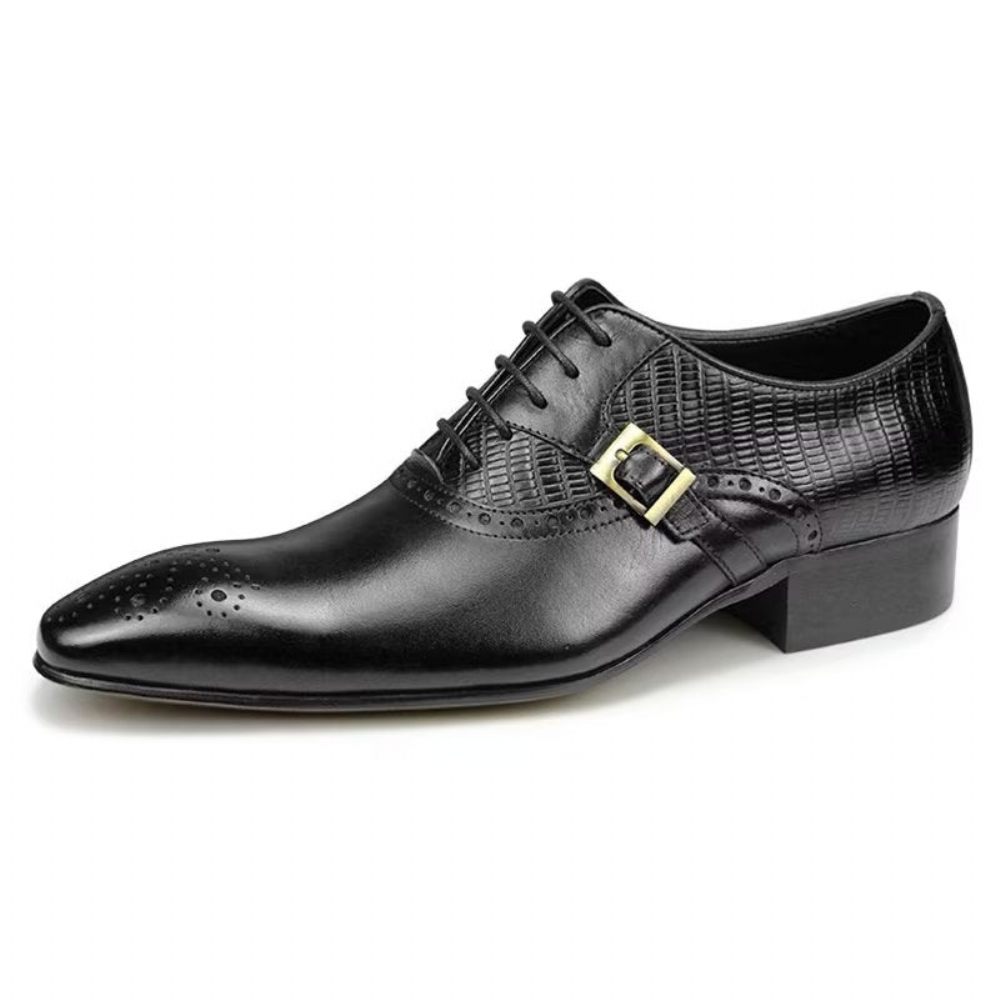 Chaussures Formelles Pour Hommes Cuir Véritable Richelieu Mariage Élégantes - Noir