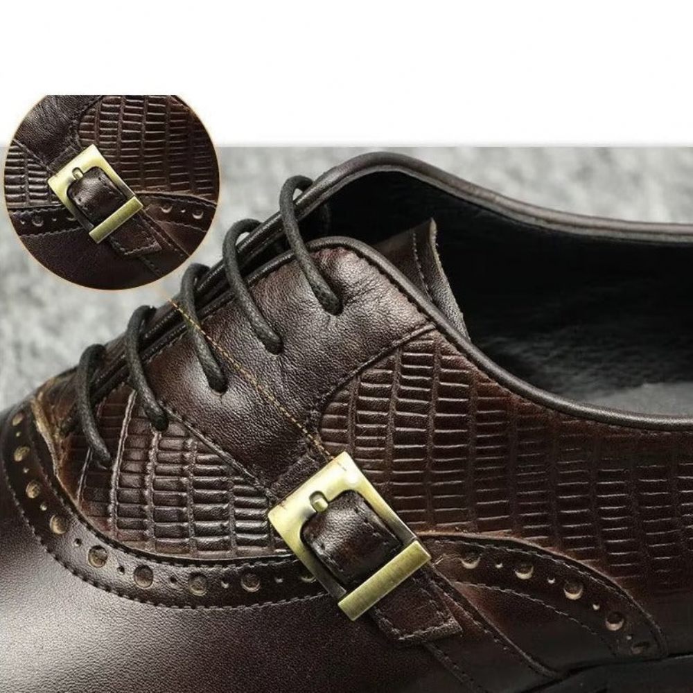 Chaussures Formelles Pour Hommes Cuir Véritable Richelieu Mariage Élégantes - Café