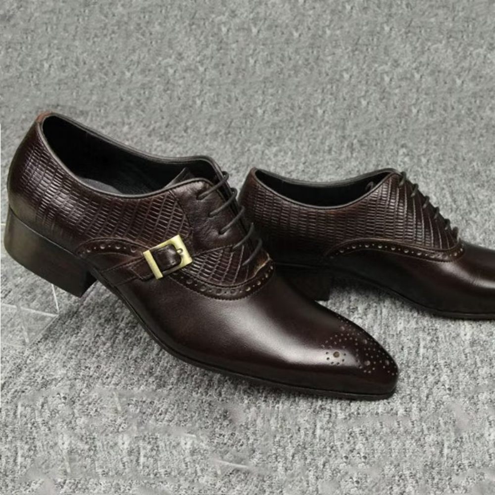 Chaussures Formelles Pour Hommes Cuir Véritable Richelieu Mariage Élégantes - Café