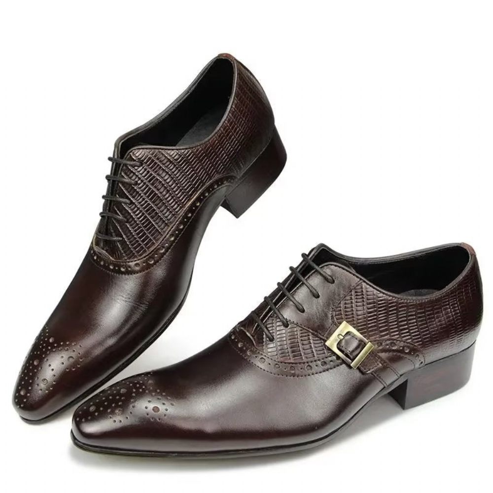 Chaussures Formelles Pour Hommes Cuir Véritable Richelieu Mariage Élégantes - Café