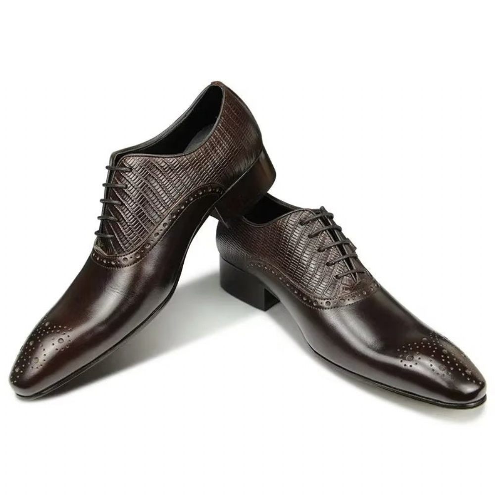 Chaussures Formelles Pour Hommes Cuir Véritable Richelieu Mariage Élégantes - Café