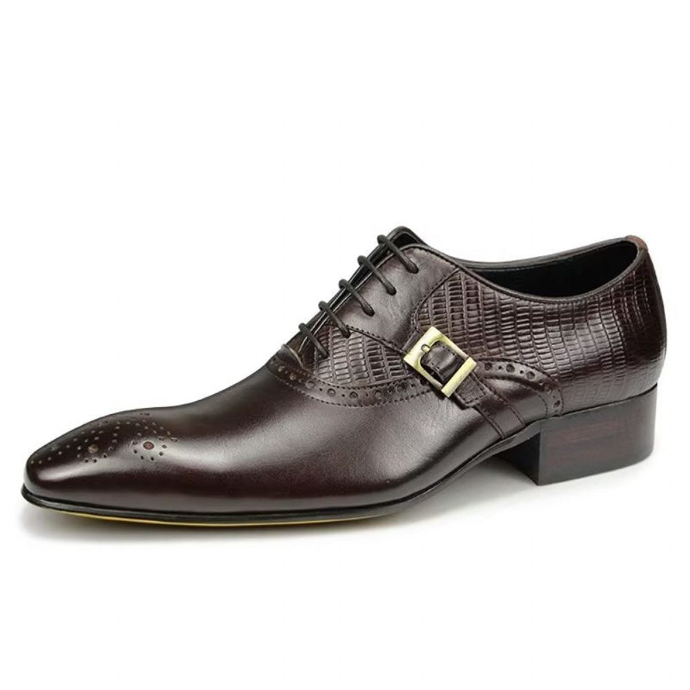 Chaussures Formelles Pour Hommes Cuir Véritable Richelieu Mariage Élégantes - Café